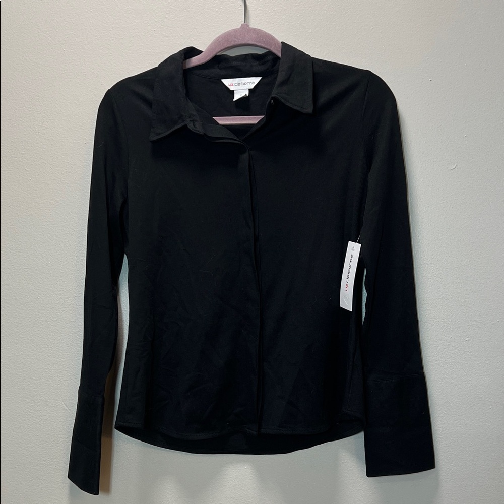 Liz Claiborne Black Button-Down Long Sleeve Shirt